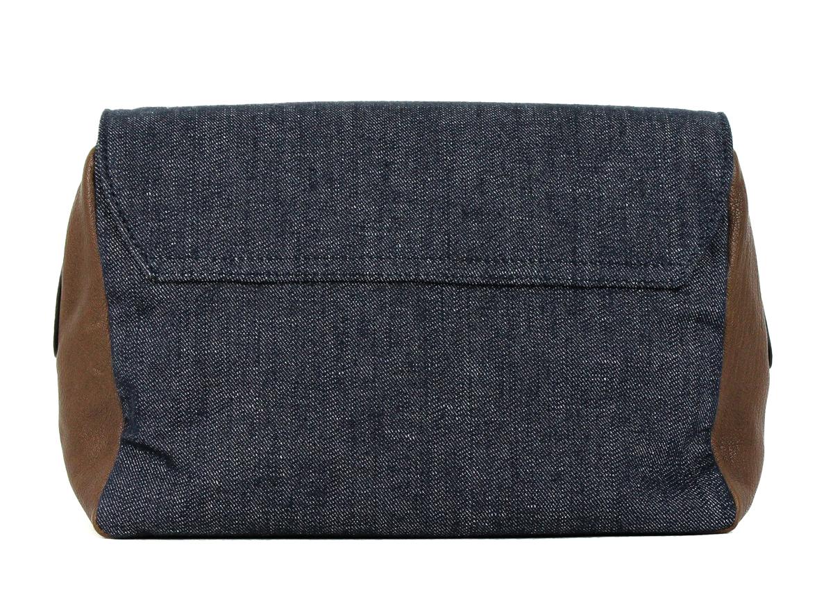Brunello Cucinelli Mens Brown Leather Denim Wash Bag In New Condition For Sale In Brooklyn, NY