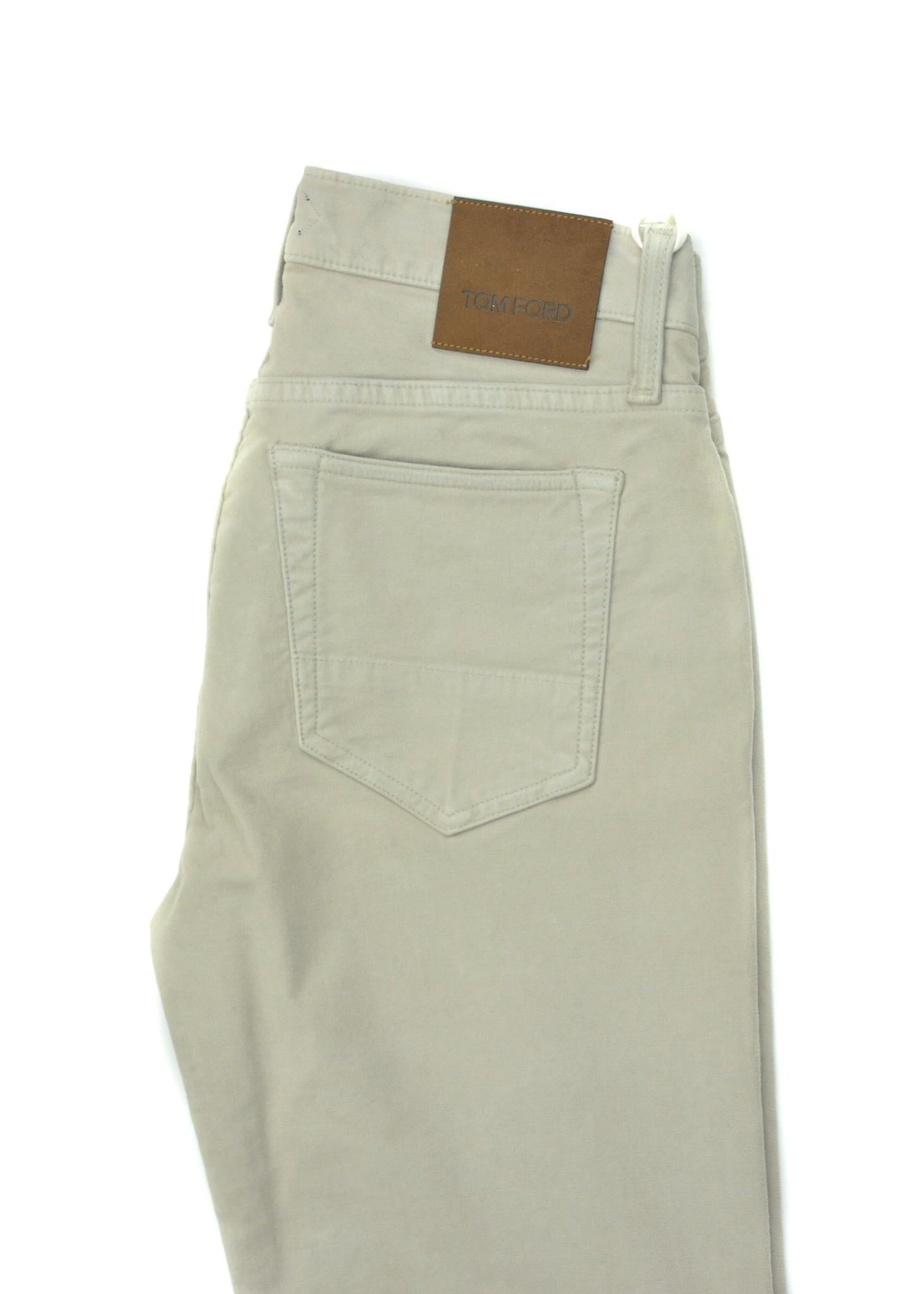 Beige Tom Ford Men's Light Grey Cotton Slim Fit Jeans For Sale