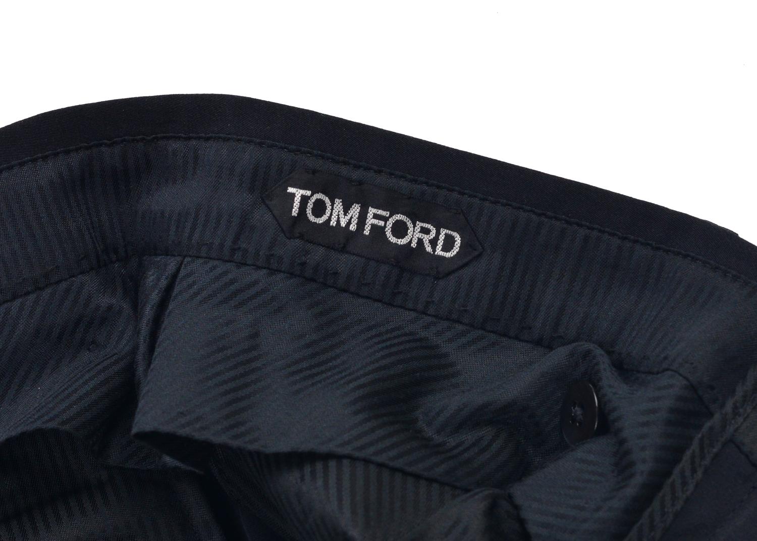 Black Tom Ford Men Navy Blue Silk Pleat Straight Trouser For Sale