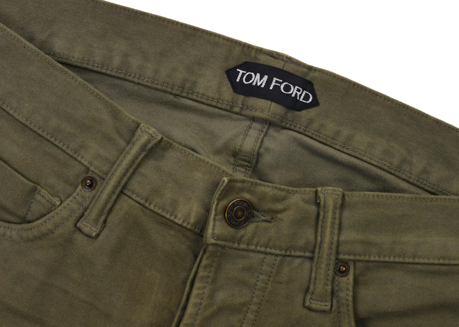 Black Tom Ford Men's Light Olive Green Cotton Slim Jeans For Sale