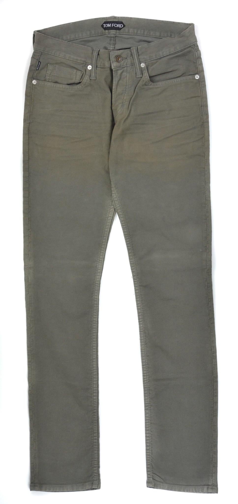 Gray Tom Ford Men's Light Olive Green Cotton Slim Jeans For Sale