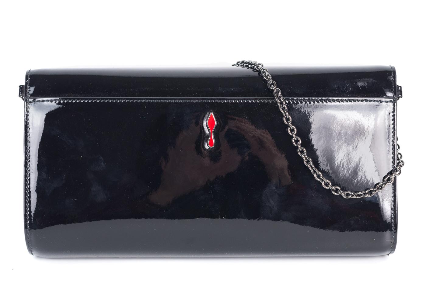 Christian Louboutin Women's Black Patent Rivera Clutch In New Condition For Sale In Brooklyn, NY