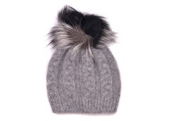 Roberto Cavalli Womens Grey Alpaca Cable Knit Fox Fur Hat