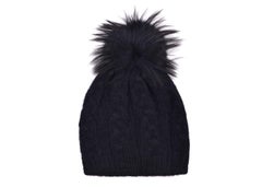 Roberto Cavalli Womens Black Alpaca Cable Knit Fox Fur Hat