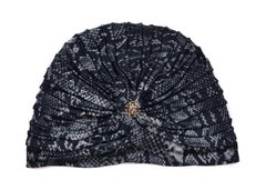 Roberto Cavalli Women Black Grey Snake Print Tiered Turban