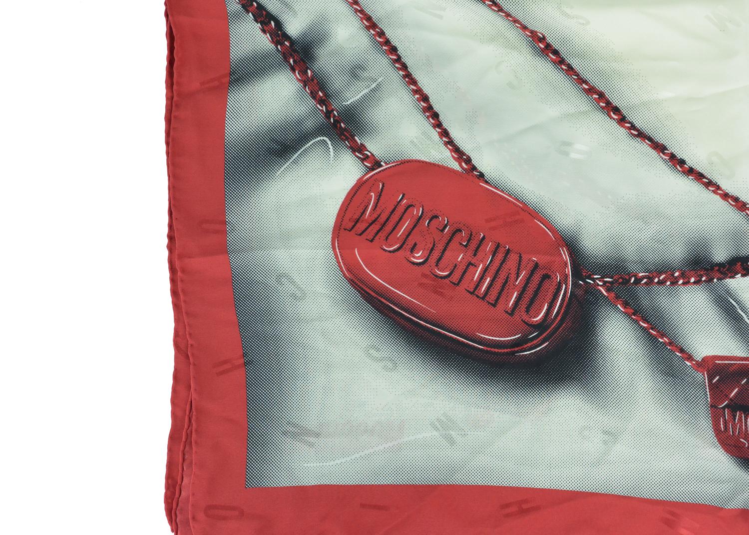 Moschino Womens Silk Red Printed Scarf In New Condition For Sale In Brooklyn, NY