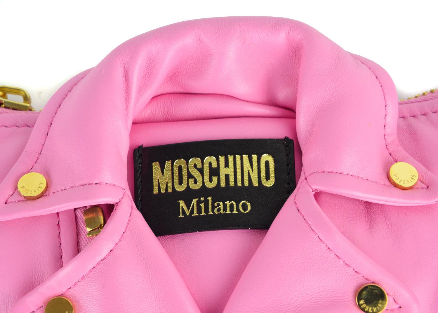 Moschino Womens Pink Leather Moto Jacket Wristlet Bag In New Condition In Brooklyn, NY