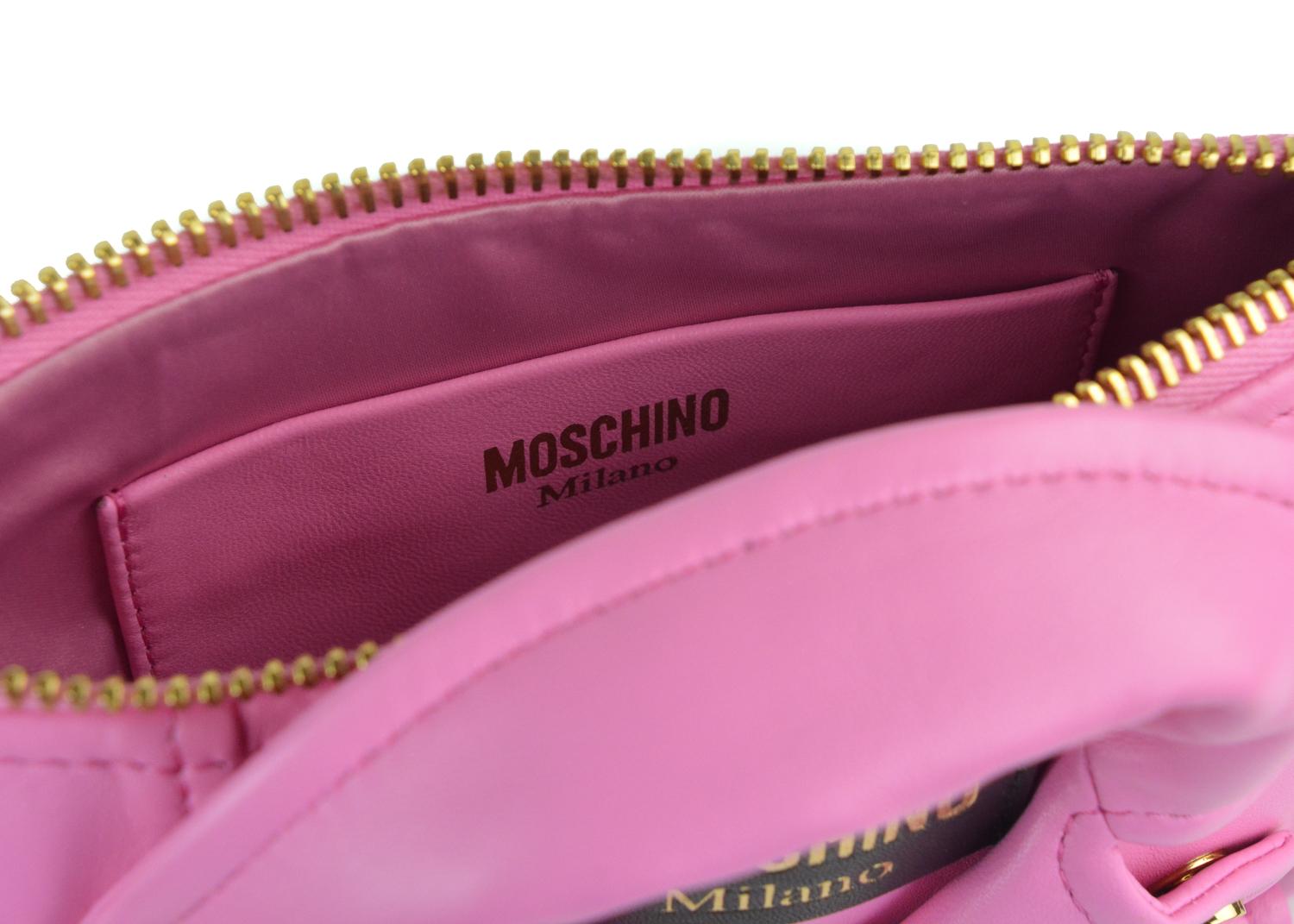 Moschino Womens Pink Leather Moto Jacket Wristlet Bag 1