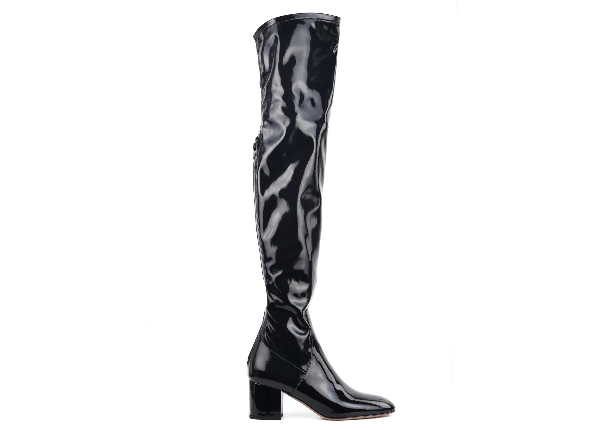 Women's Valentino Black Patent Leather Thigh High Boots For Sale