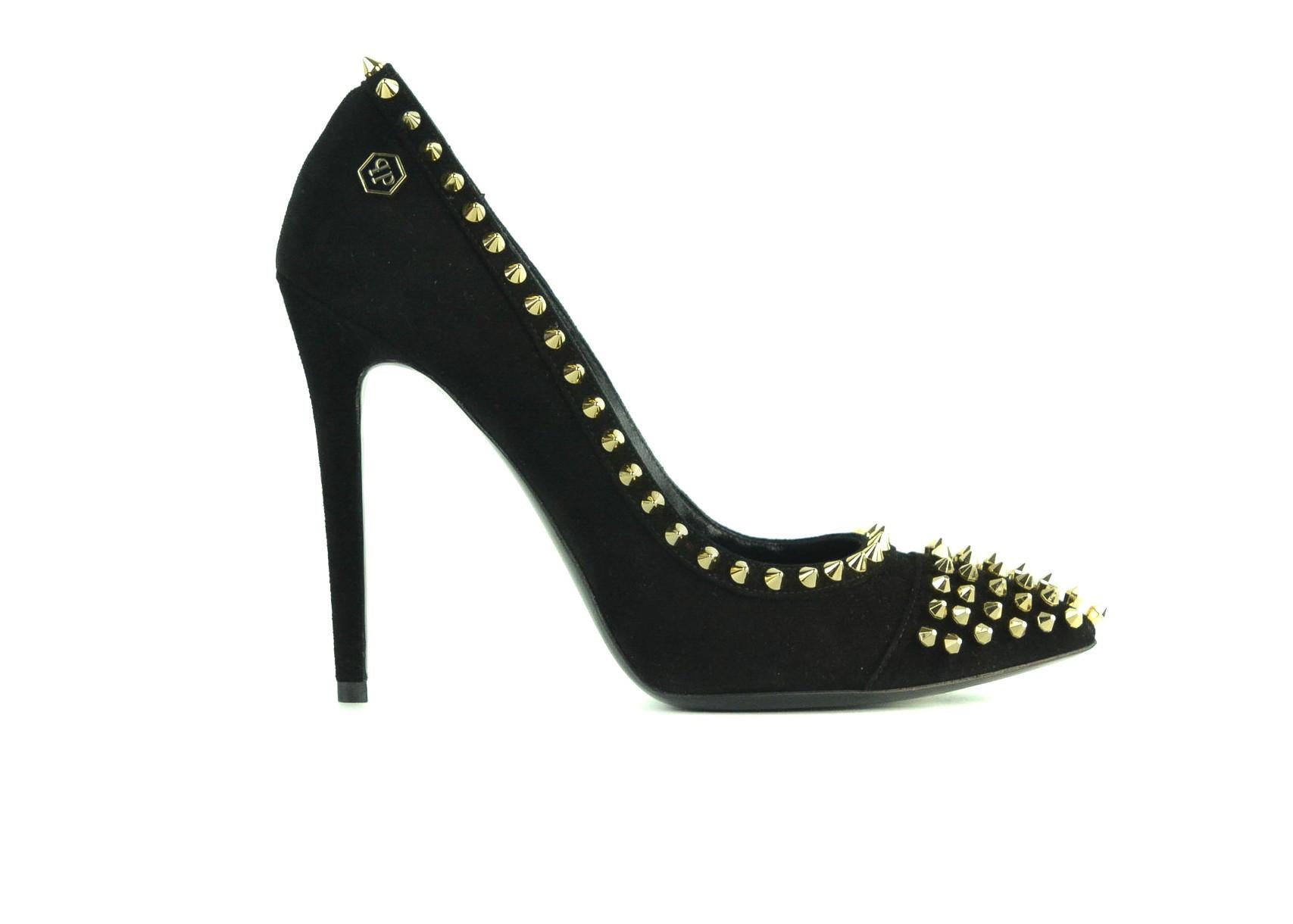 Philipp Plein Womens Black Suede Decollete Columbia Pumps In New Condition For Sale In Brooklyn, NY