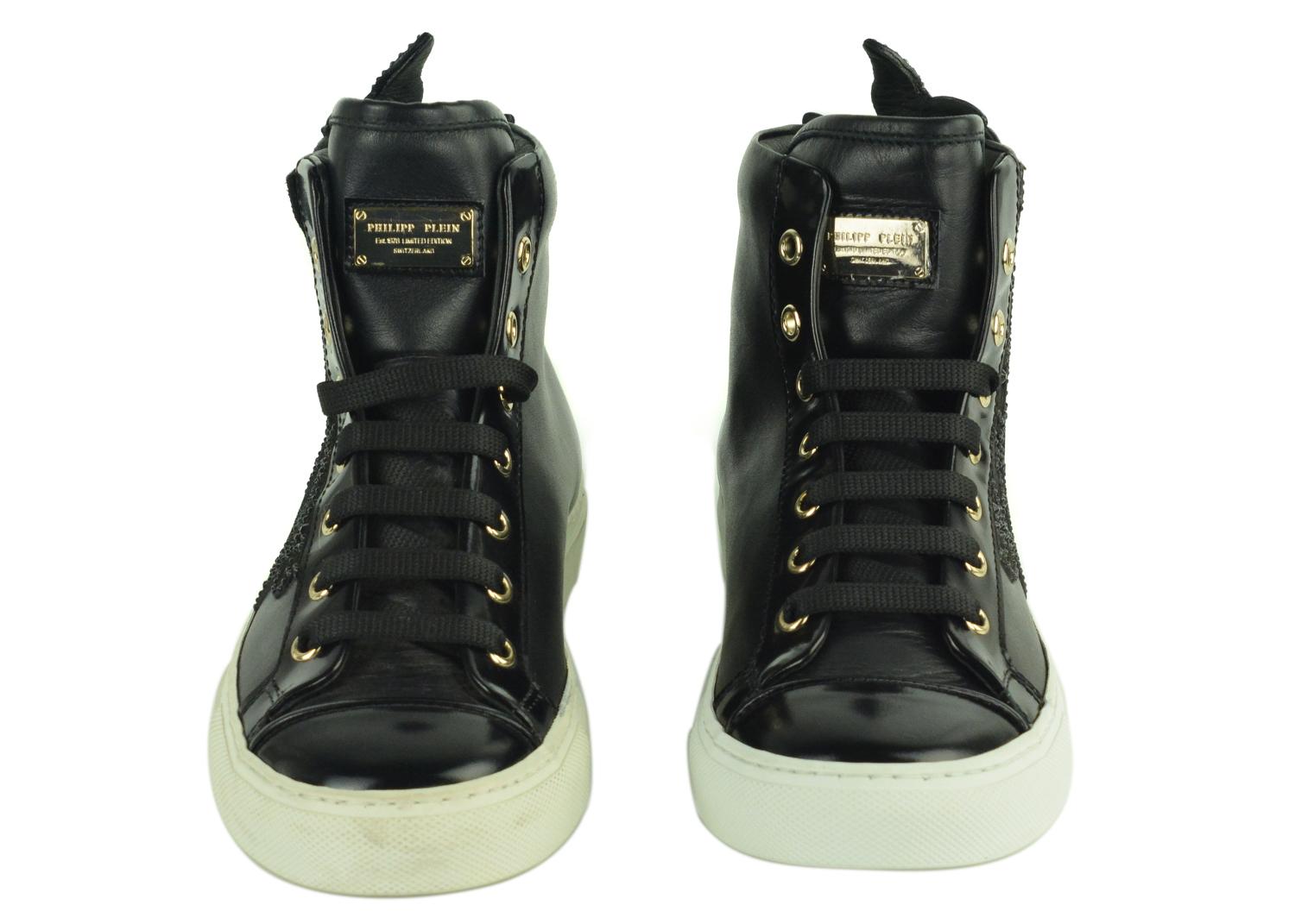 Philipp Plein Women Black Leather Dreamers Dont Die Sneakers For Sale 1