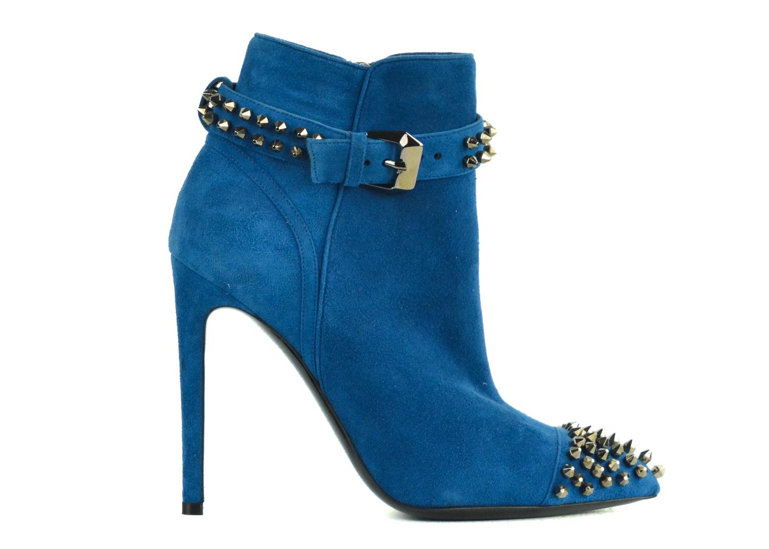 Philipp Plein Womens Blue Suede On My Boo Booties In New Condition For Sale In Brooklyn, NY