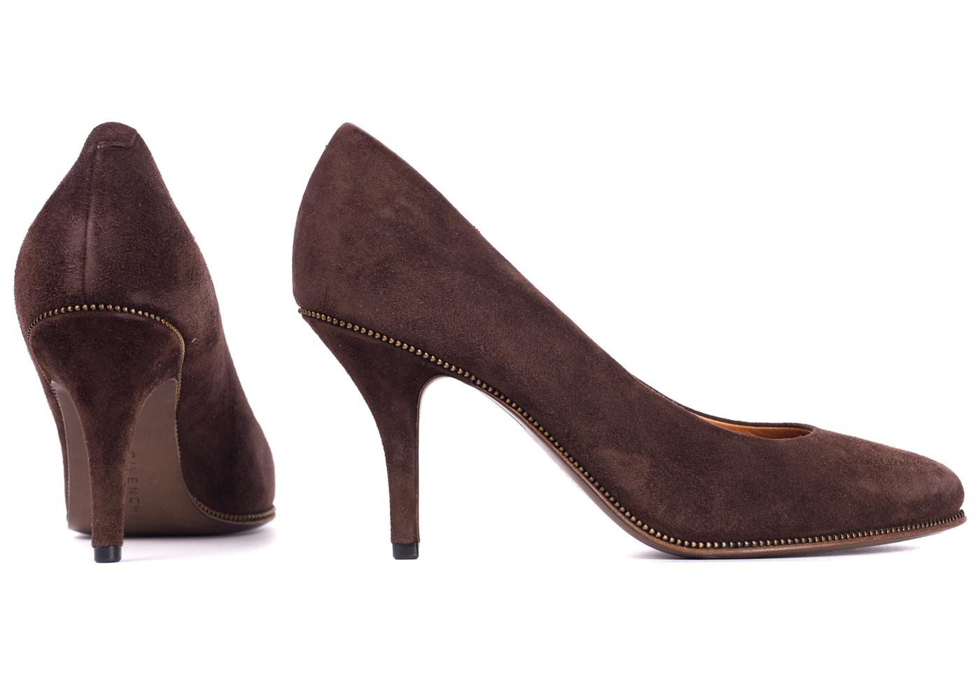 Givenchy Brown Suede Zipper Trimmed Mid Pumps In New Condition For Sale In Brooklyn, NY