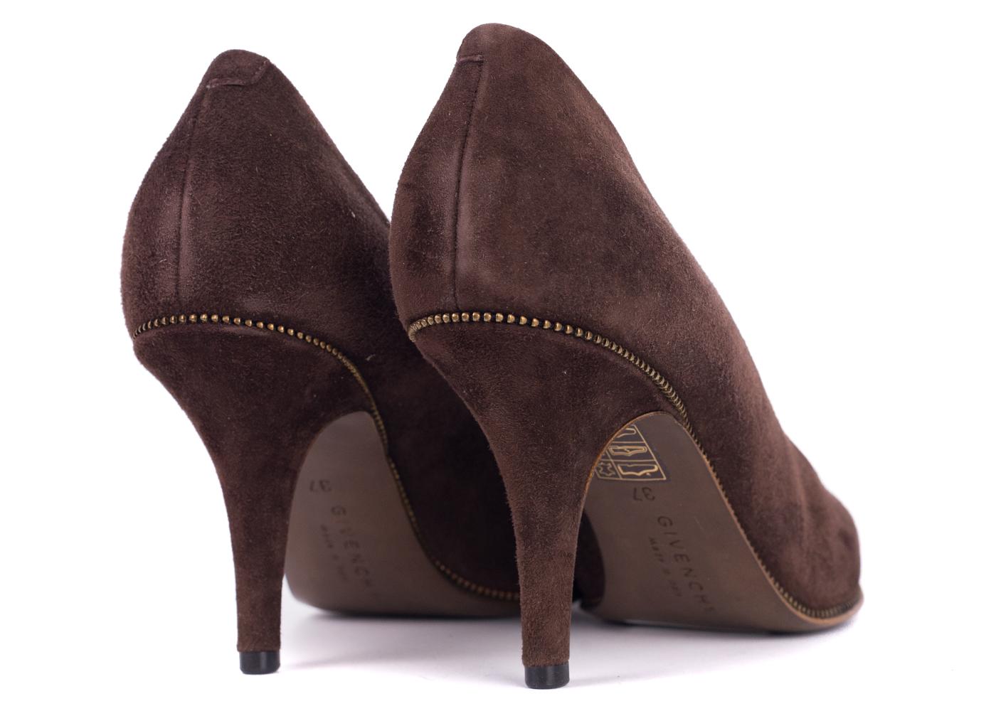 Women's Givenchy Brown Suede Zipper Trimmed Mid Pumps For Sale
