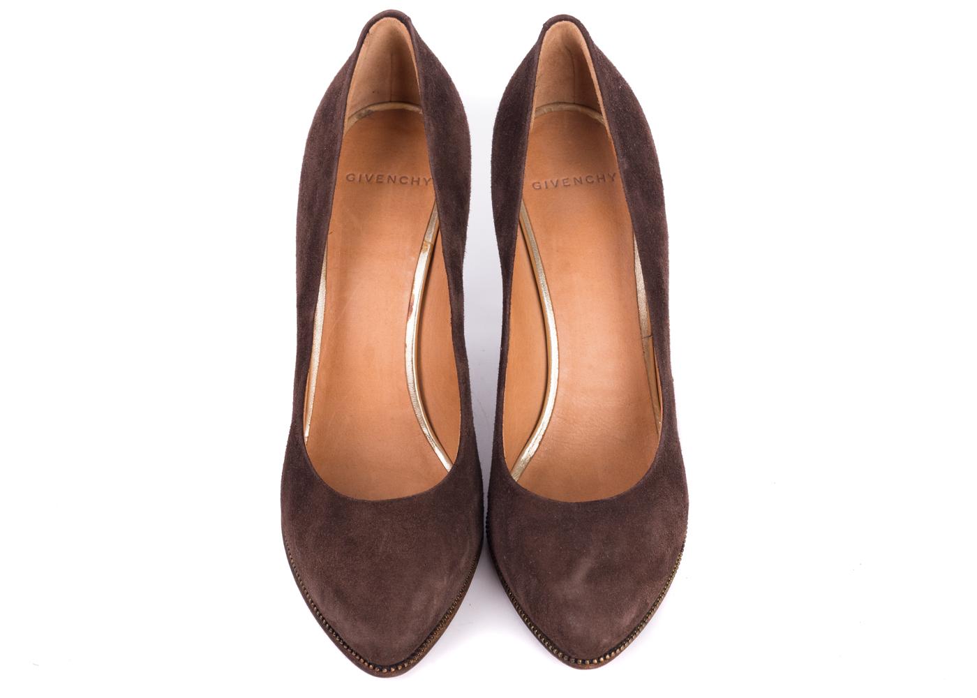 Givenchy Brown Suede Zipper Trimmed Mid Pumps For Sale 1