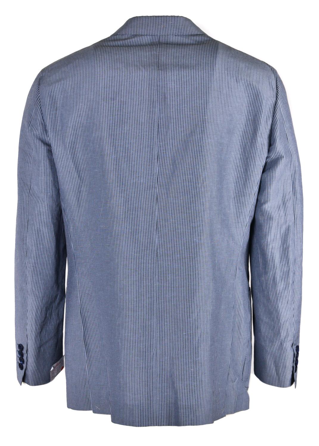 Gray Brioni Men Blue Striped Linen Textured Piuma Sportcoat  For Sale