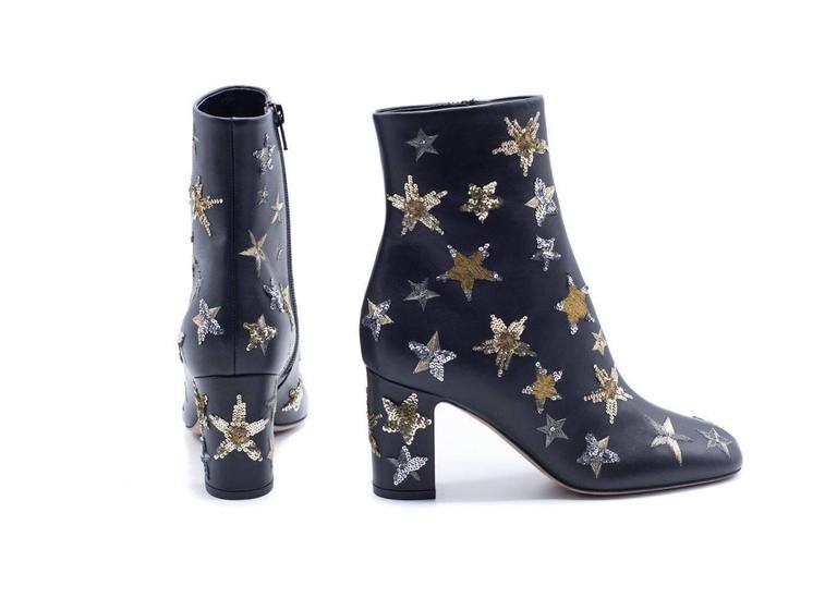 Valentino Women's Star Embellished Black Ankle Boots at 1stdibs