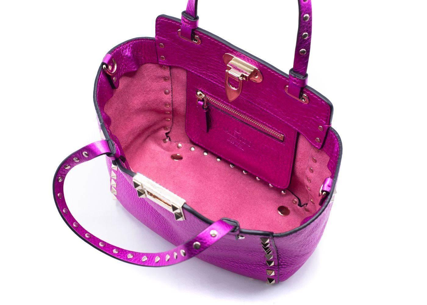 Women's Valentino Womens Metallic Pink Mini Rockstud Trapeze Tote Bag