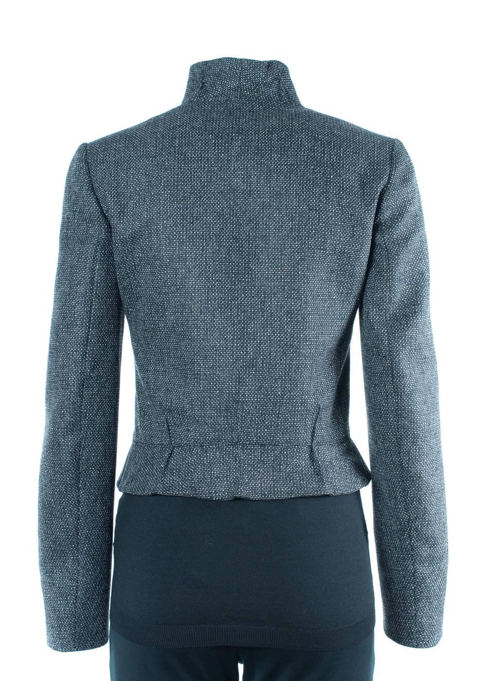 Valentino Women's Gray Tweed Ruffle Jacket  1