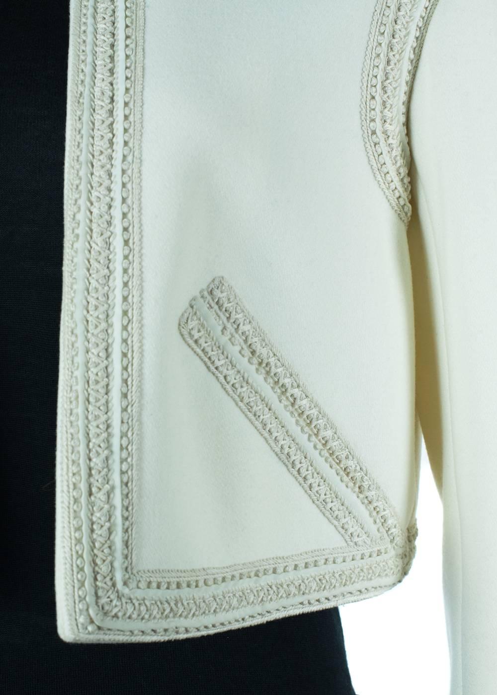Brand New Valentino Jacket
Original Tag & Hanger Included
Retails in Stores & Online for $1800
Size IT40 / US4 Fits True to Size


This Valentino Ivory White Cropped Jacket with Woven embroideries is super versatile. Can be worn at a dressy, casual