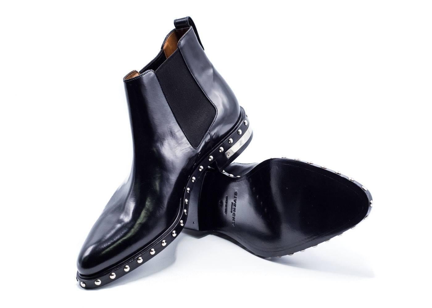 Givenchy Men's Black Patent Studded Ankle Boots For Sale 2