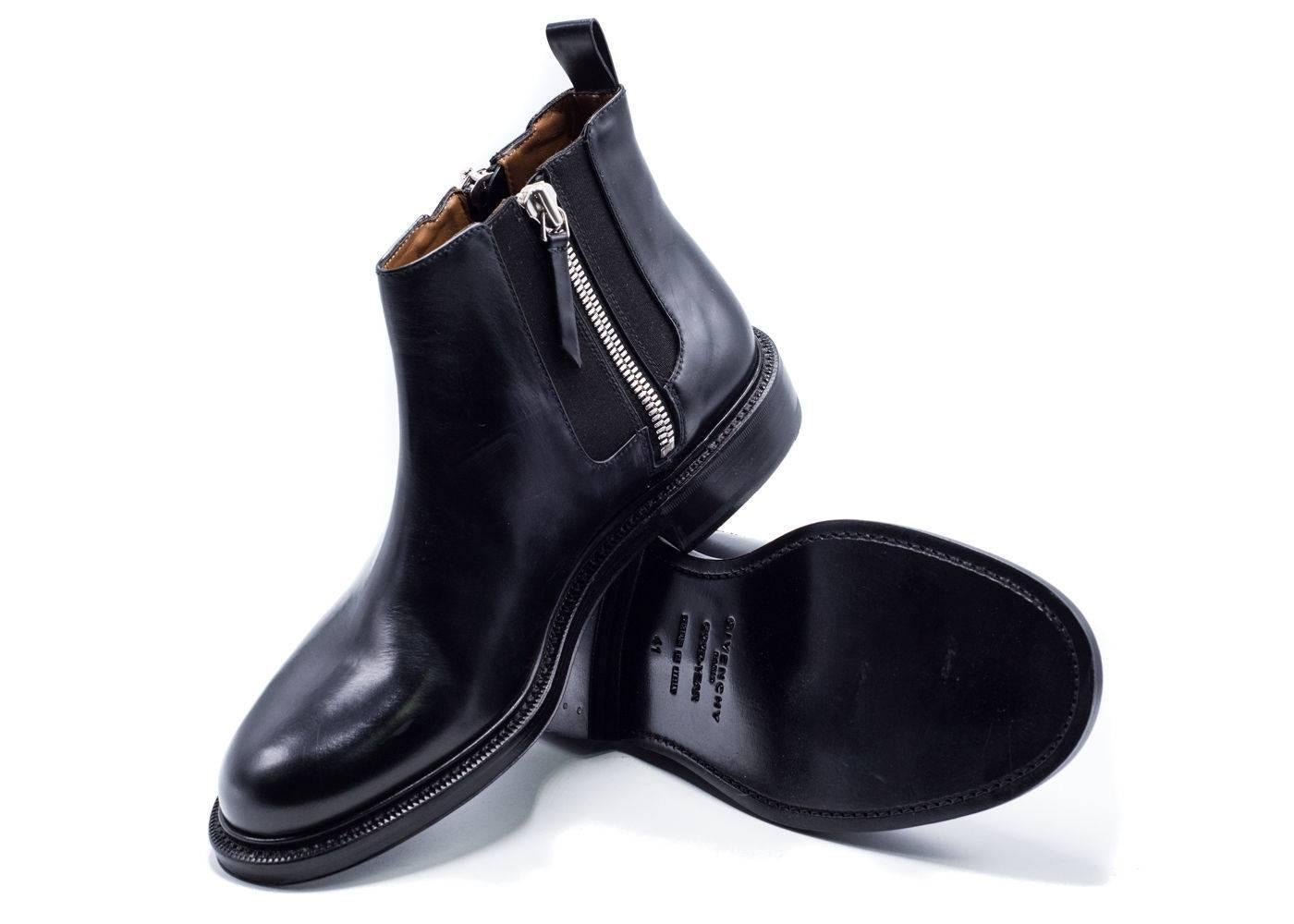 Givenchy Mens Black Leather Double Zip Detail Ankle Boots For Sale 1