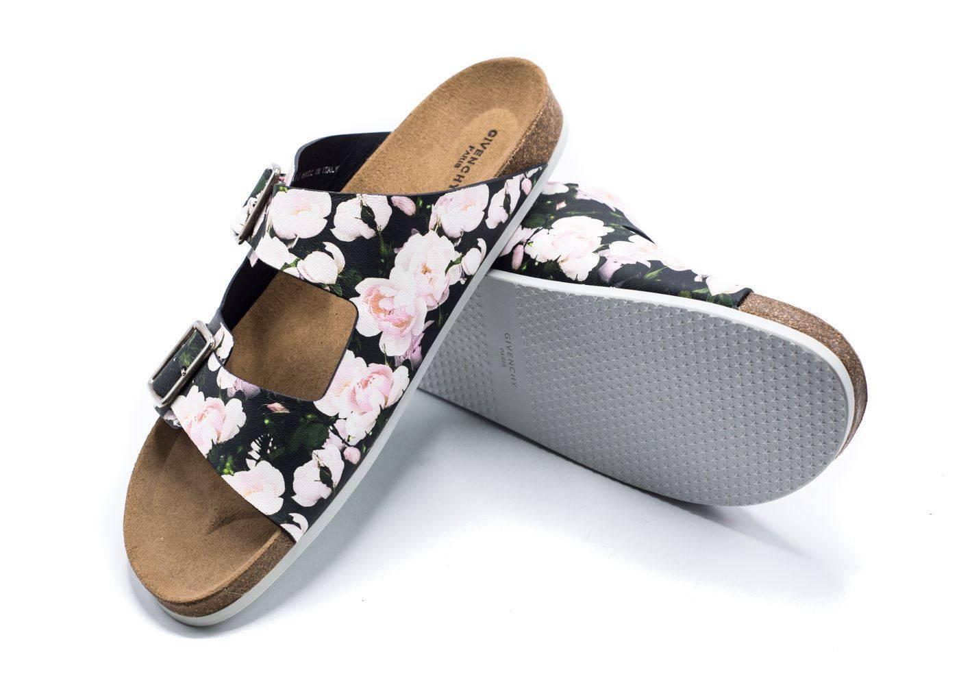 Givenchy Men's Leather Floral Print Slipper Slip Ons In New Condition For Sale In Brooklyn, NY