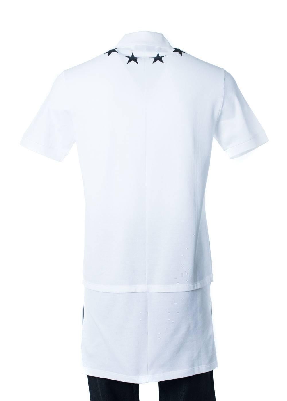 Gray Givenchy Men's White Polo Black Star Embroidered Shirt For Sale