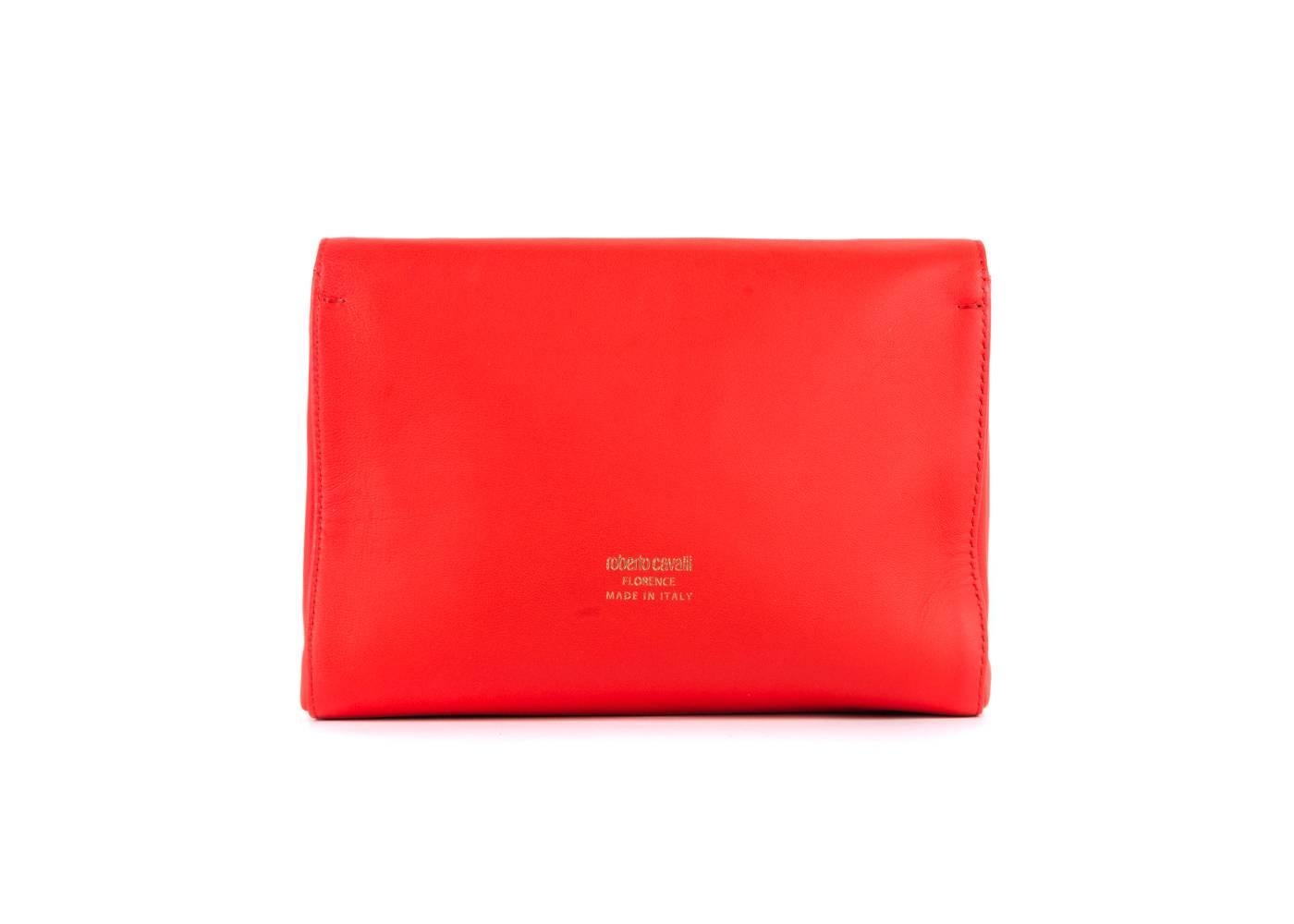 Roberto Cavalli Womens Sea Red Leather Cosmetic Bag  In New Condition In Brooklyn, NY