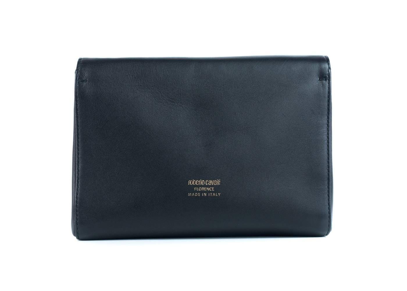 Roberto Cavalli Womens Black Leather Cosmetic Bag  In New Condition For Sale In Brooklyn, NY