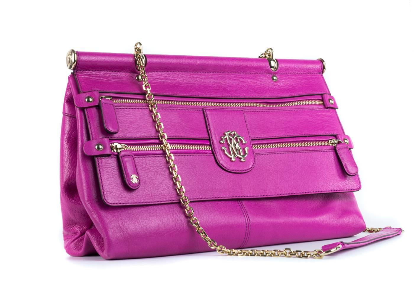 Roberto Cavalli Womens Pink Grande Doctor Satchel Shoulder Bag In New Condition For Sale In Brooklyn, NY