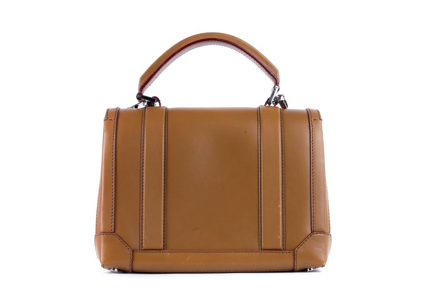 Roberto Cavalli Women's Solid Tan Leather Satchel Bag In New Condition In Brooklyn, NY