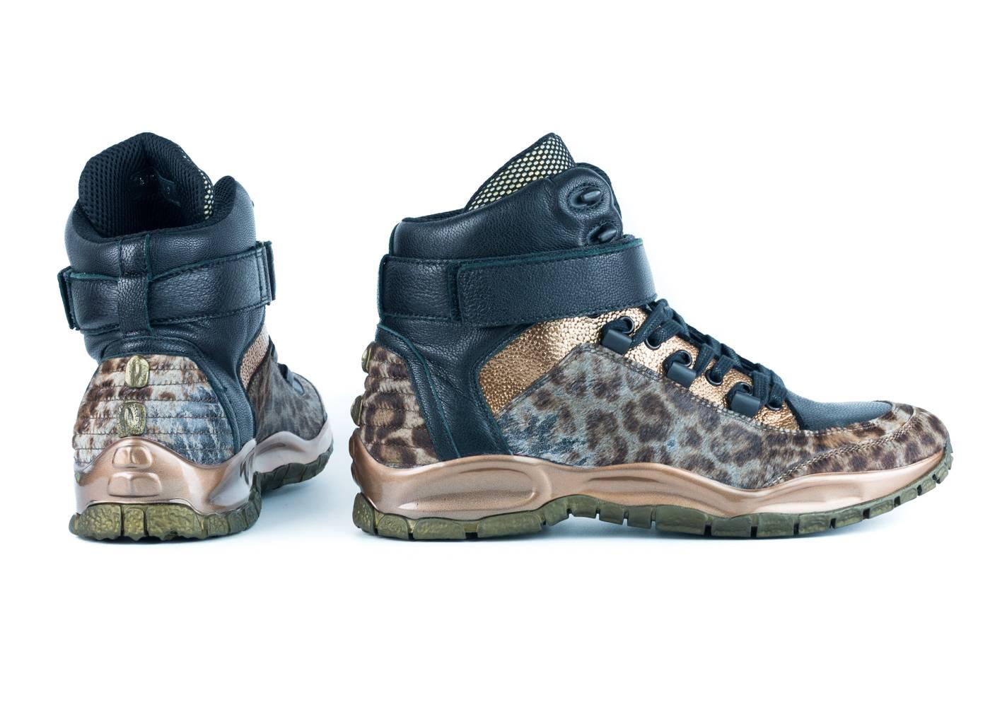 Black Roberto Cavalli Womens Leopard-Print High-Top Sneakers For Sale
