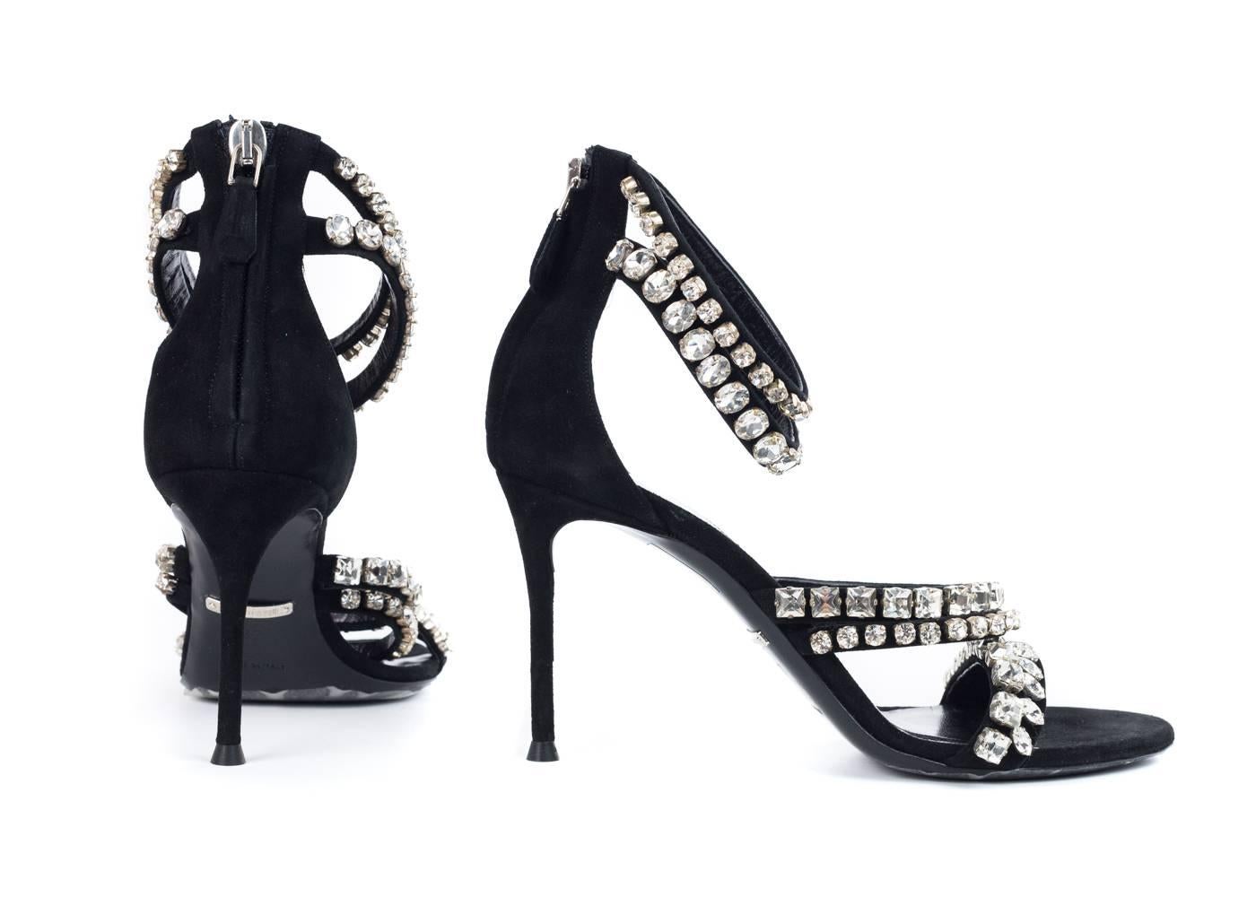 Women's Roberto Cavalli Womens Black Suede Crystal Embellished Sandal For Sale