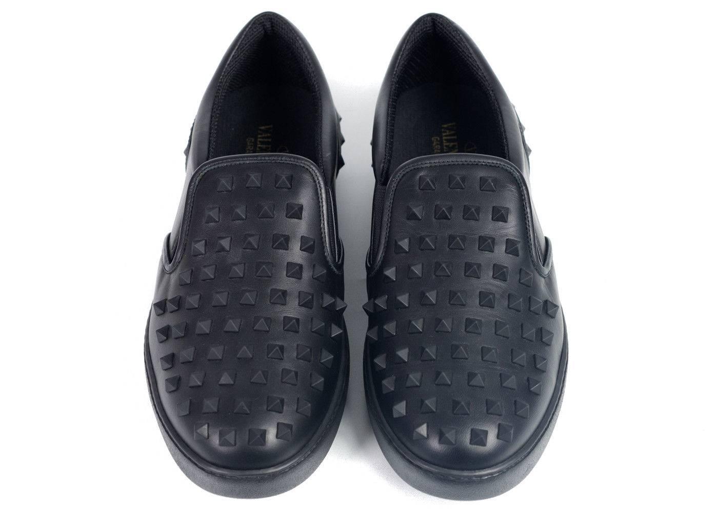 Men's Valentino Mens Black Leather Rockstud Slip On Sneakers For Sale