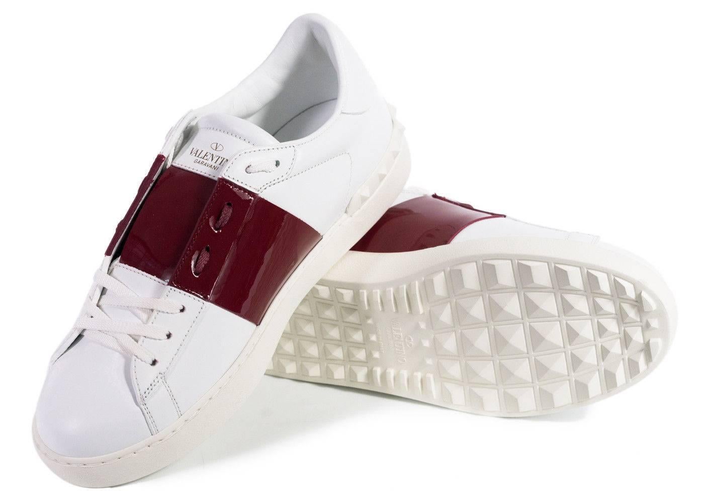 Men's Valentino Mens White Red Patent Leather Open Sneakers For Sale