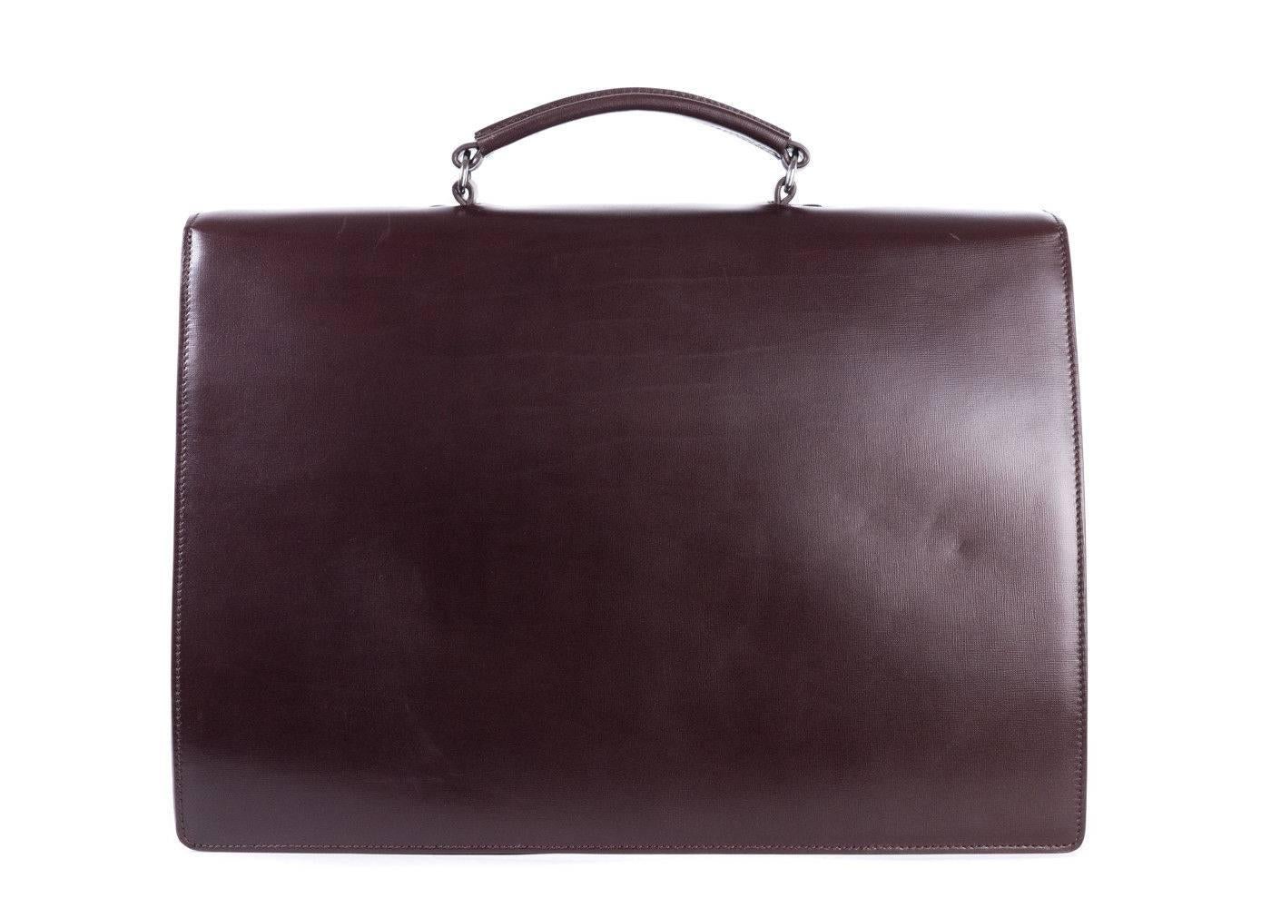 Black Brunello Cucinelli Men's Classic Brown Leather Briefcase For Sale