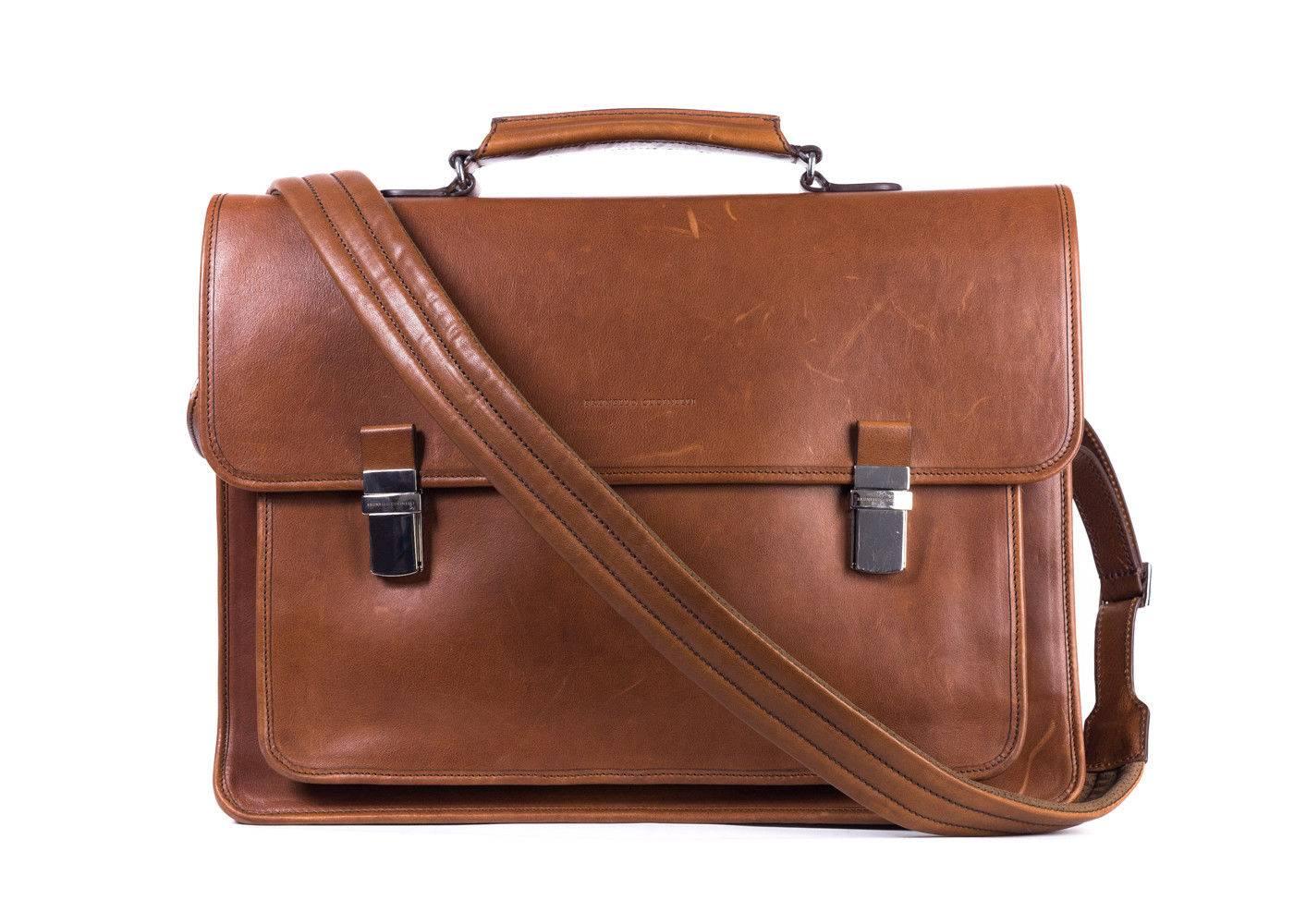 Brunello Cucinelli Men's Brown Cognac Leather Travel Bag In New Condition In Brooklyn, NY