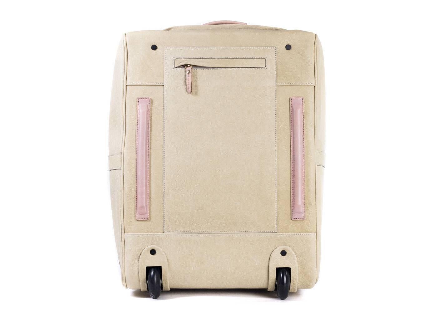 Brunello Cucinelli Men's Beige Leather Trolley Suitcase Bag In New Condition In Brooklyn, NY