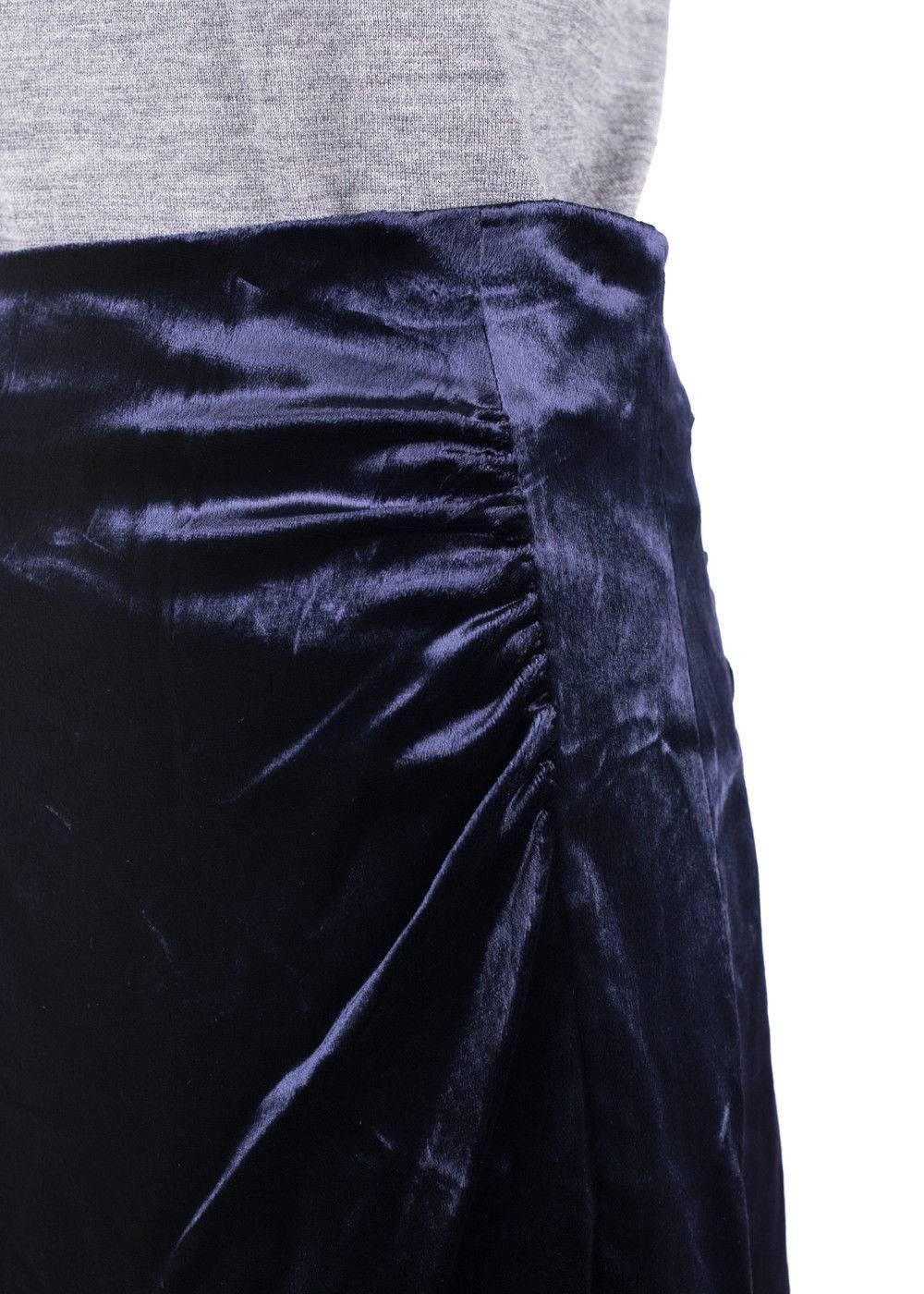 Prada Womens Blue Velvet Ruched Side Silk Lined Midi Skirt In New Condition In Brooklyn, NY