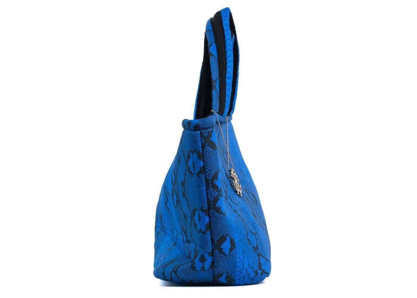 Women's Roberto Cavalli Womens Blue Snake Printed Large Flat Strap Shopper Tote~RTL$506  For Sale