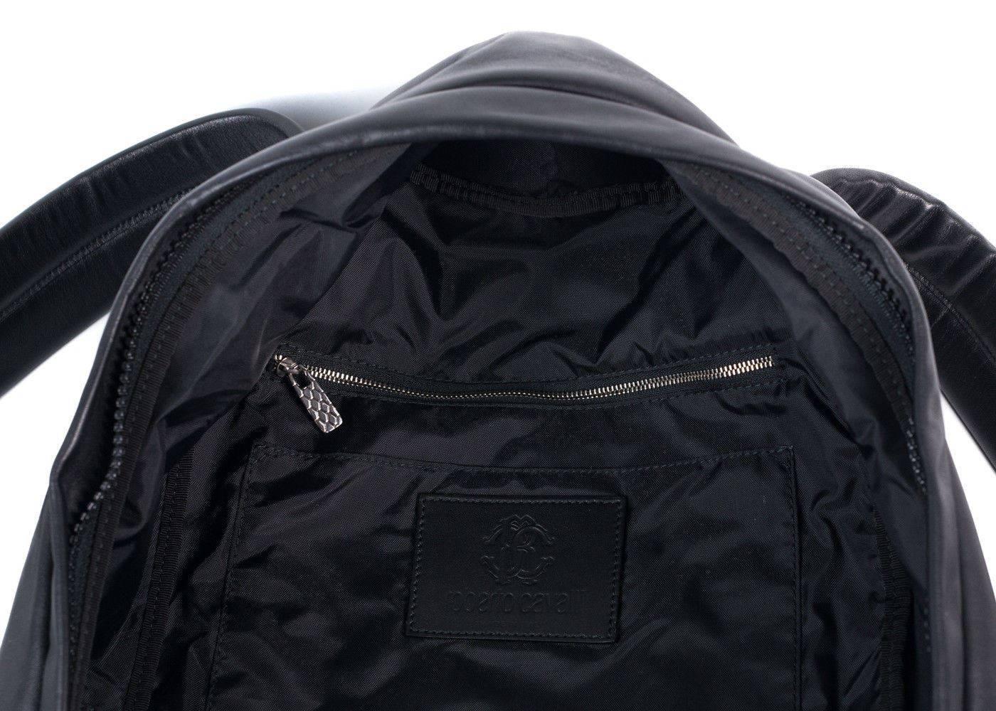 Women's Roberto Cavalli Womens Black Leather Zip Around Python Scale Backpack