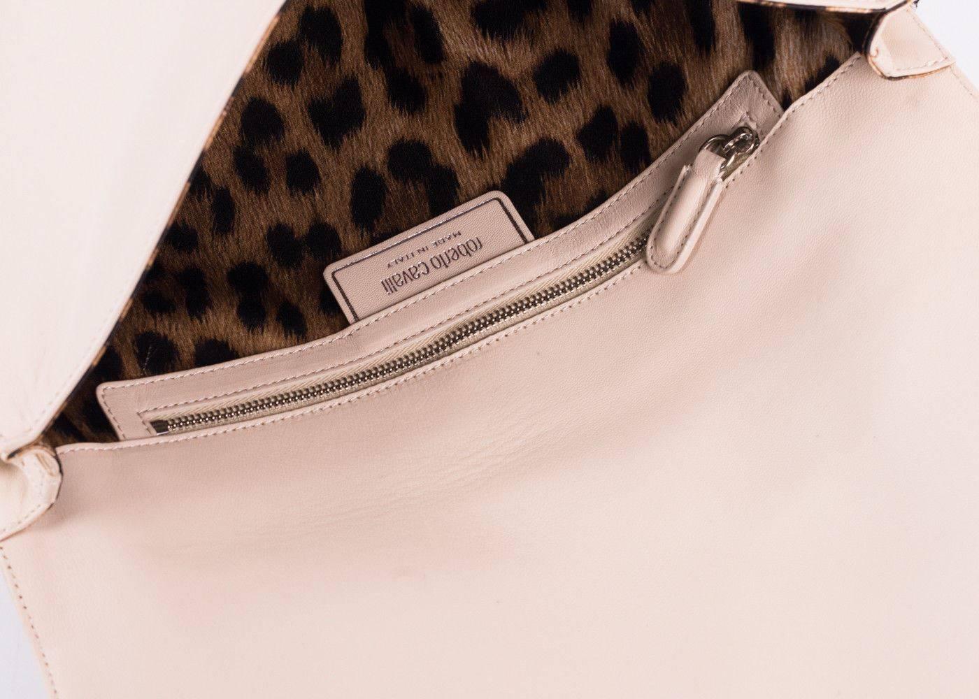 Roberto Cavalli Beige Leather Embellished Front Flap Shoulder Bag For Sale 1