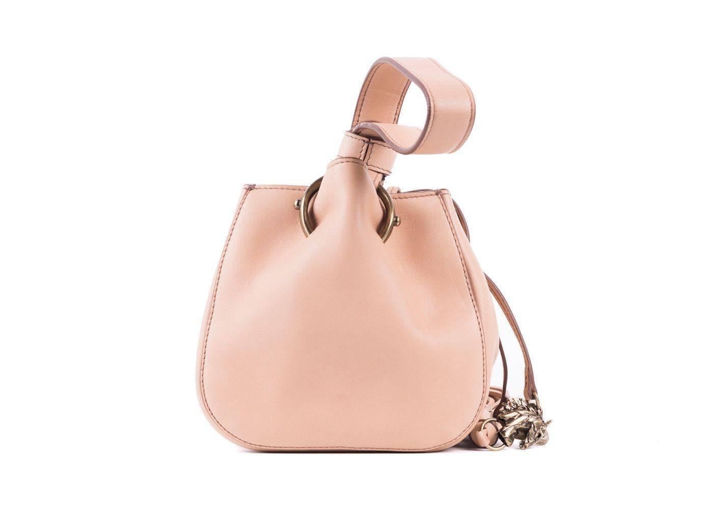 Roberto Cavalli Women's Mini Beige Leather Tassel Wristlet Bucket Bag  In New Condition In Brooklyn, NY