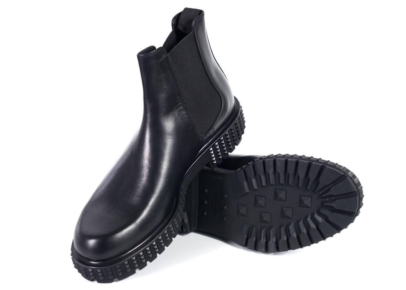 Men's Valentino Mens Black Leather Rockstud Platform Chelsea Boots For Sale