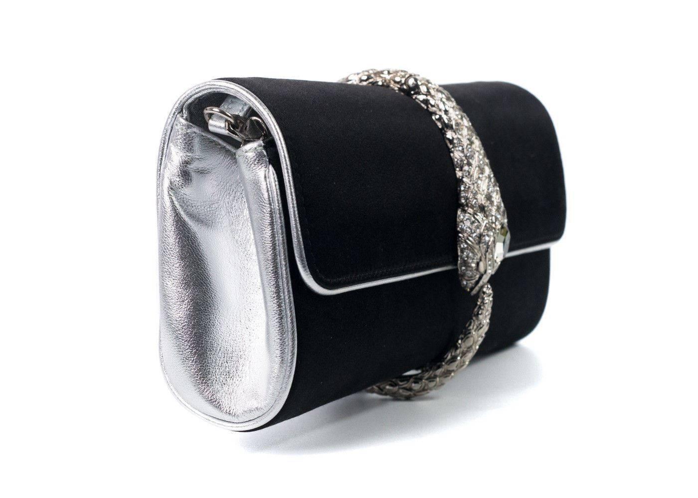 Roberto Cavalli Black Silver Serpent Jewel Clutch Wallet Shoulder Bag In New Condition For Sale In Brooklyn, NY