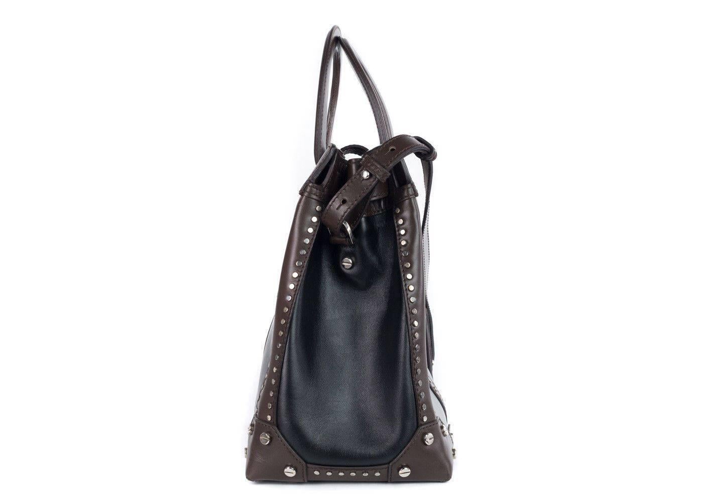 Roberto Cavalli Womens Black/Brown Leather Medium Florence Bag In New Condition For Sale In Brooklyn, NY