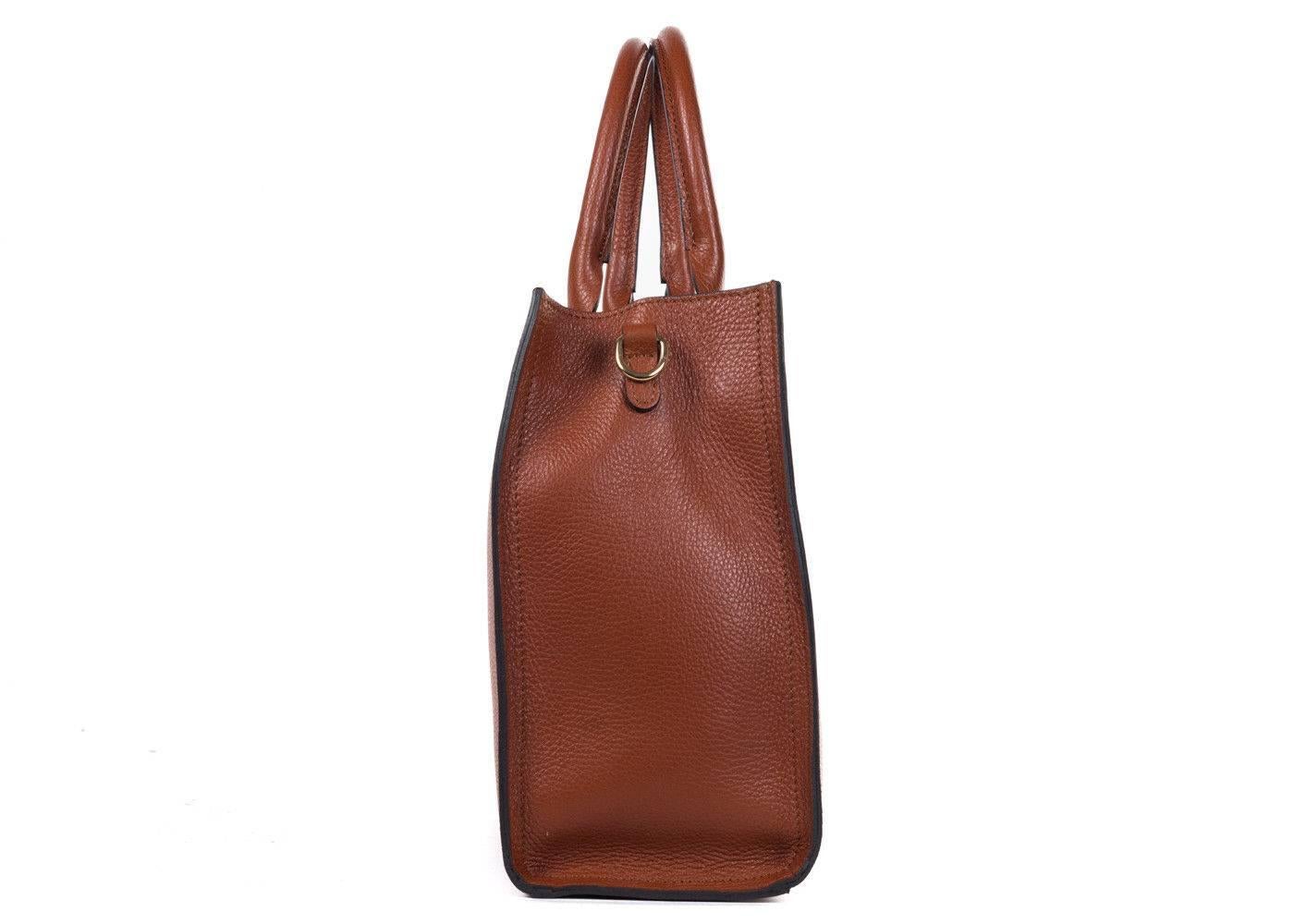 Roberto Cavalli Structured Brown Grainy Calf Leather Tote Bag In New Condition For Sale In Brooklyn, NY