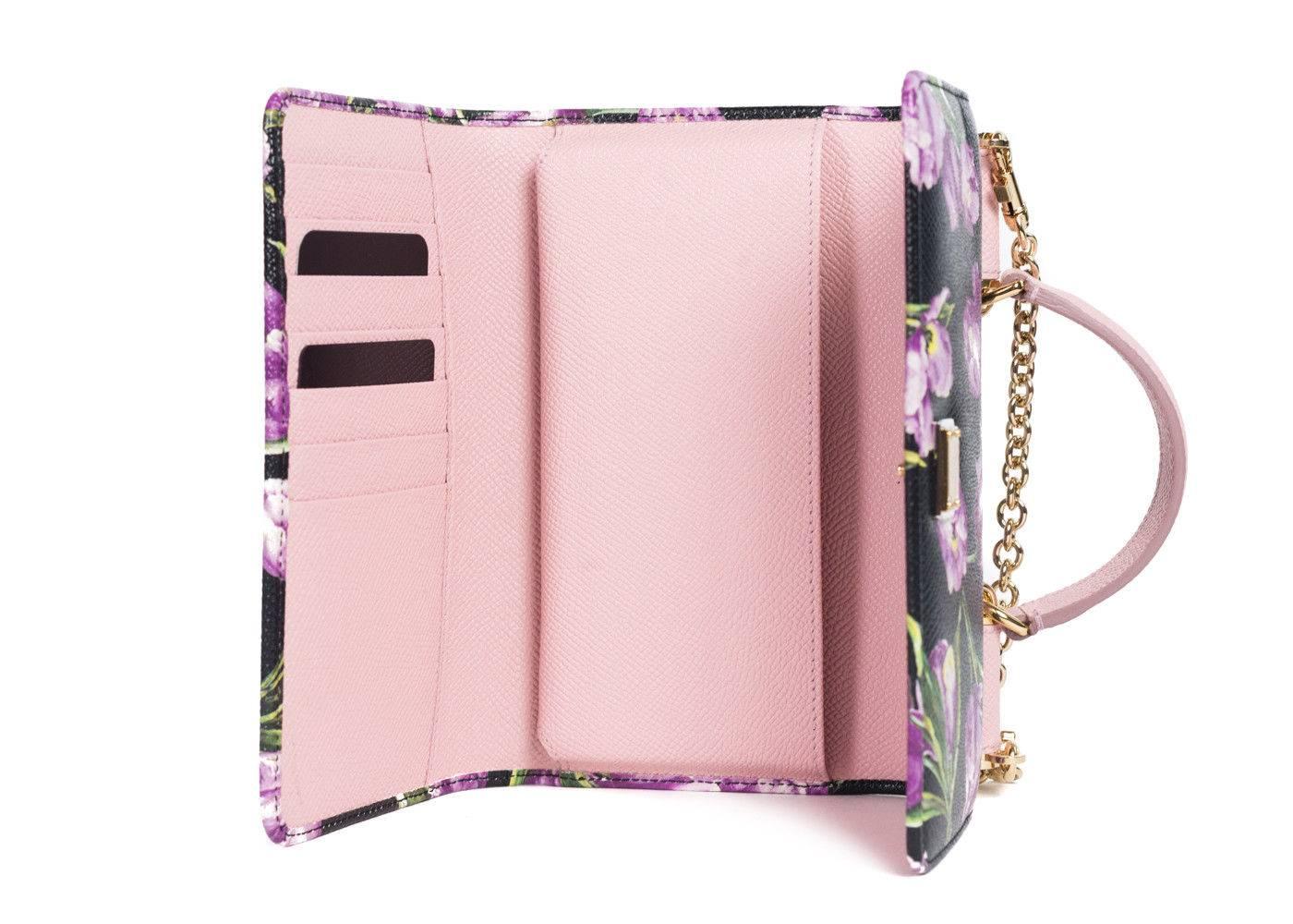 Dolce&Gabbana Women's Black Floral Small Wallet Phone Shoulder Bag 1
