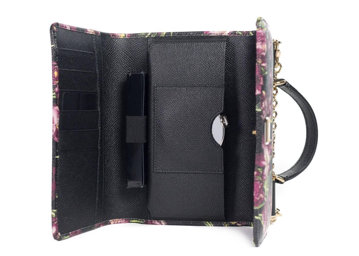 Dolce&Gabbana Women's Black Floral Mini Von Wallet Shoulder Bag 1